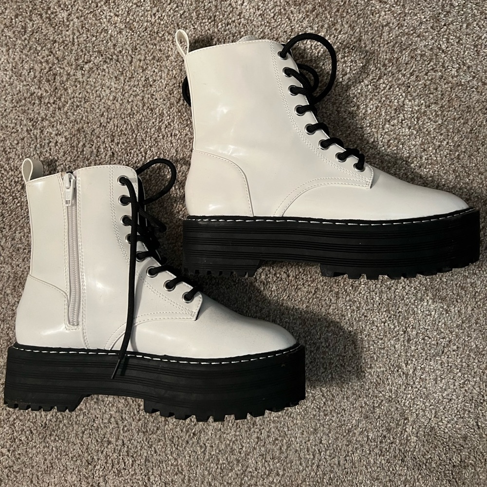 White platform combat boots